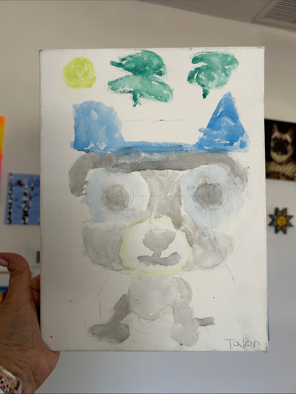 10/$30 Frenchie Boston Terrier dog painting signed by artist who is a child